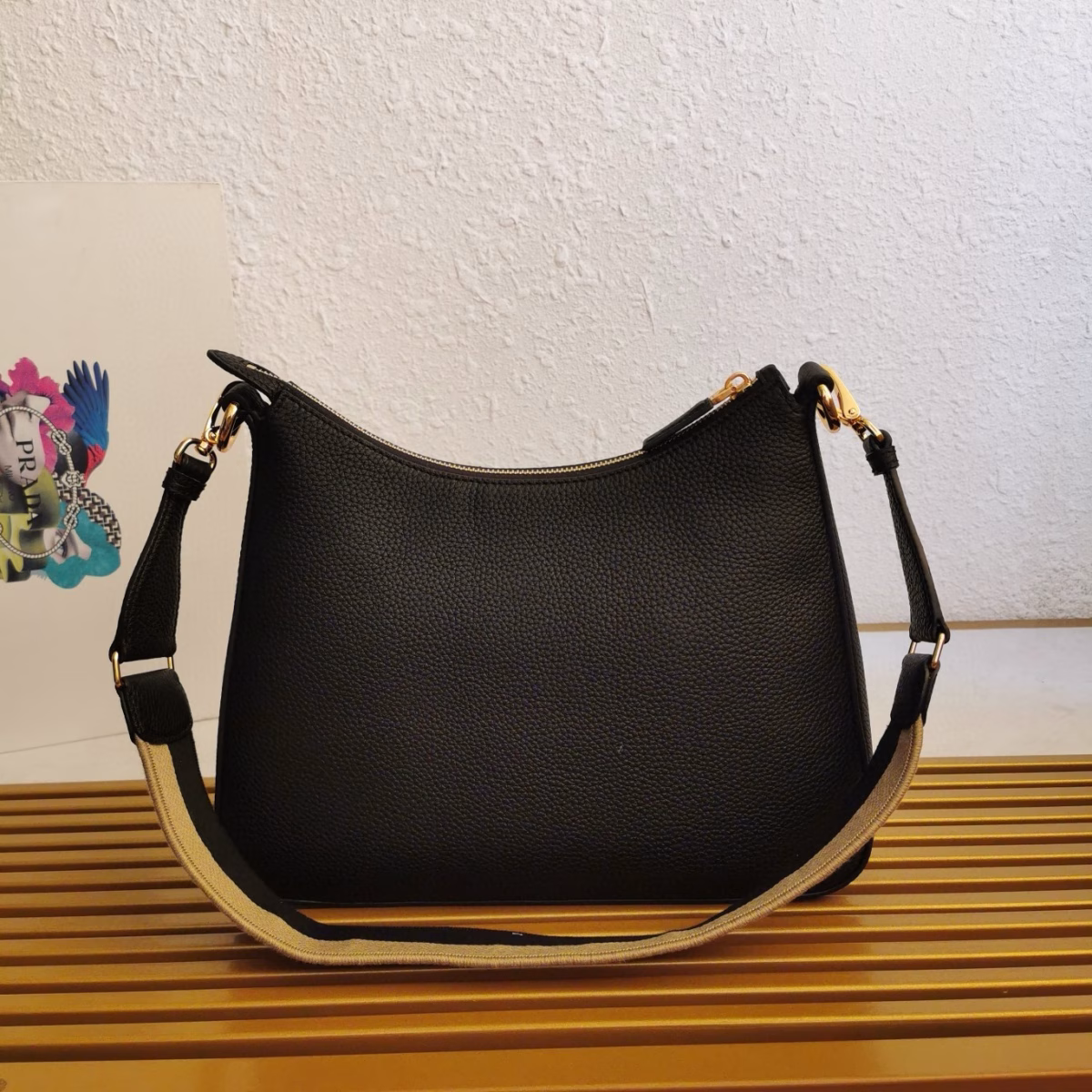 Prada Shoulder Bag in Black Grained Leather - Image 7
