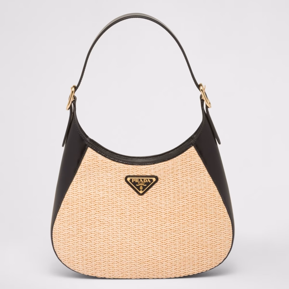 Prada Shoulder Bag in Woven Straw and Black Leather - Image 1