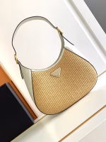 Prada Shoulder Bag in Woven Straw and White Leather - Image 6