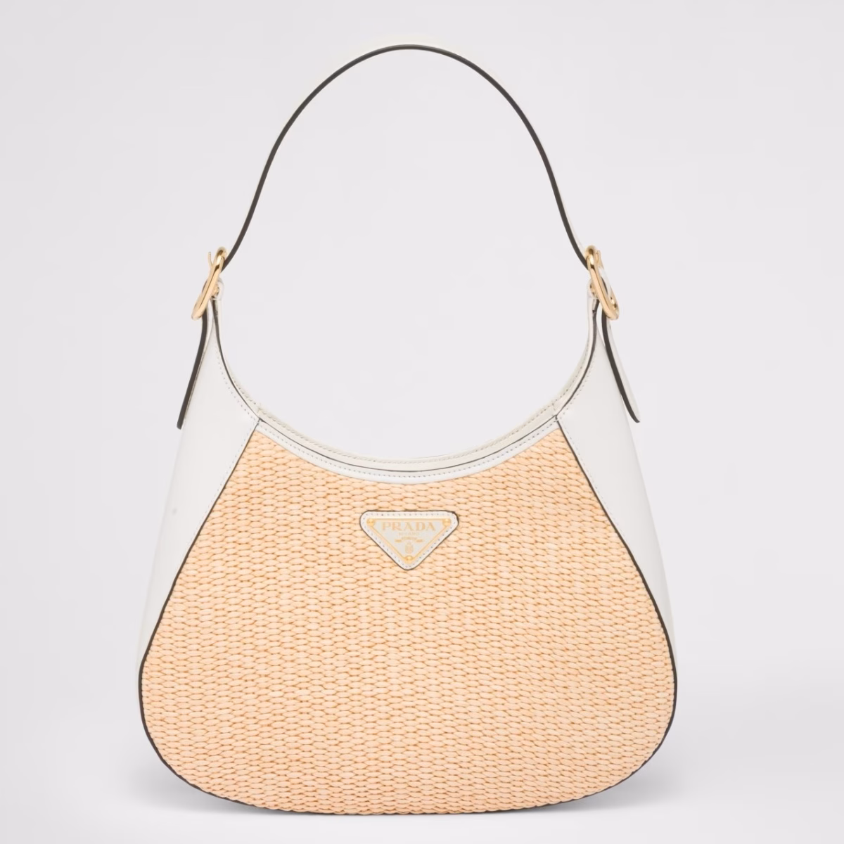 Prada Shoulder Bag in Woven Straw and White Leather - Image 1