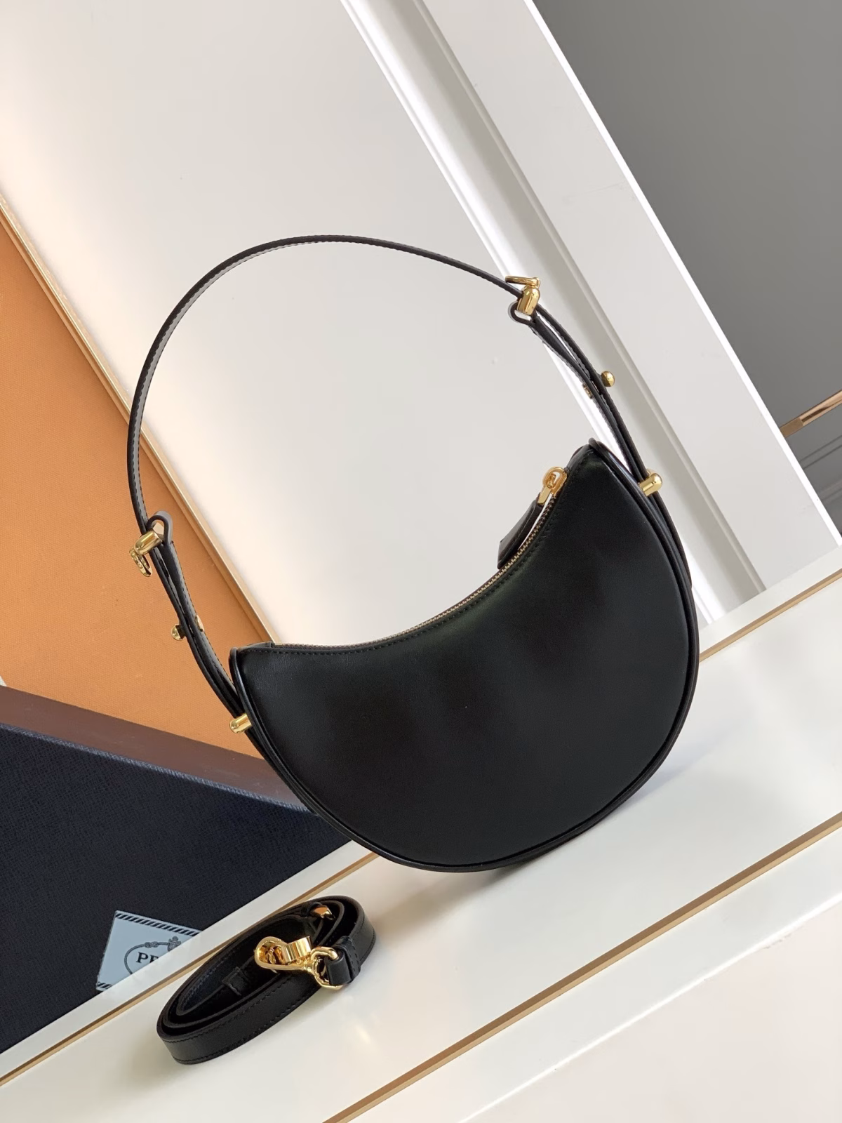 Prada Arque Mini Shoulder Bag in Black Leather - Image 7