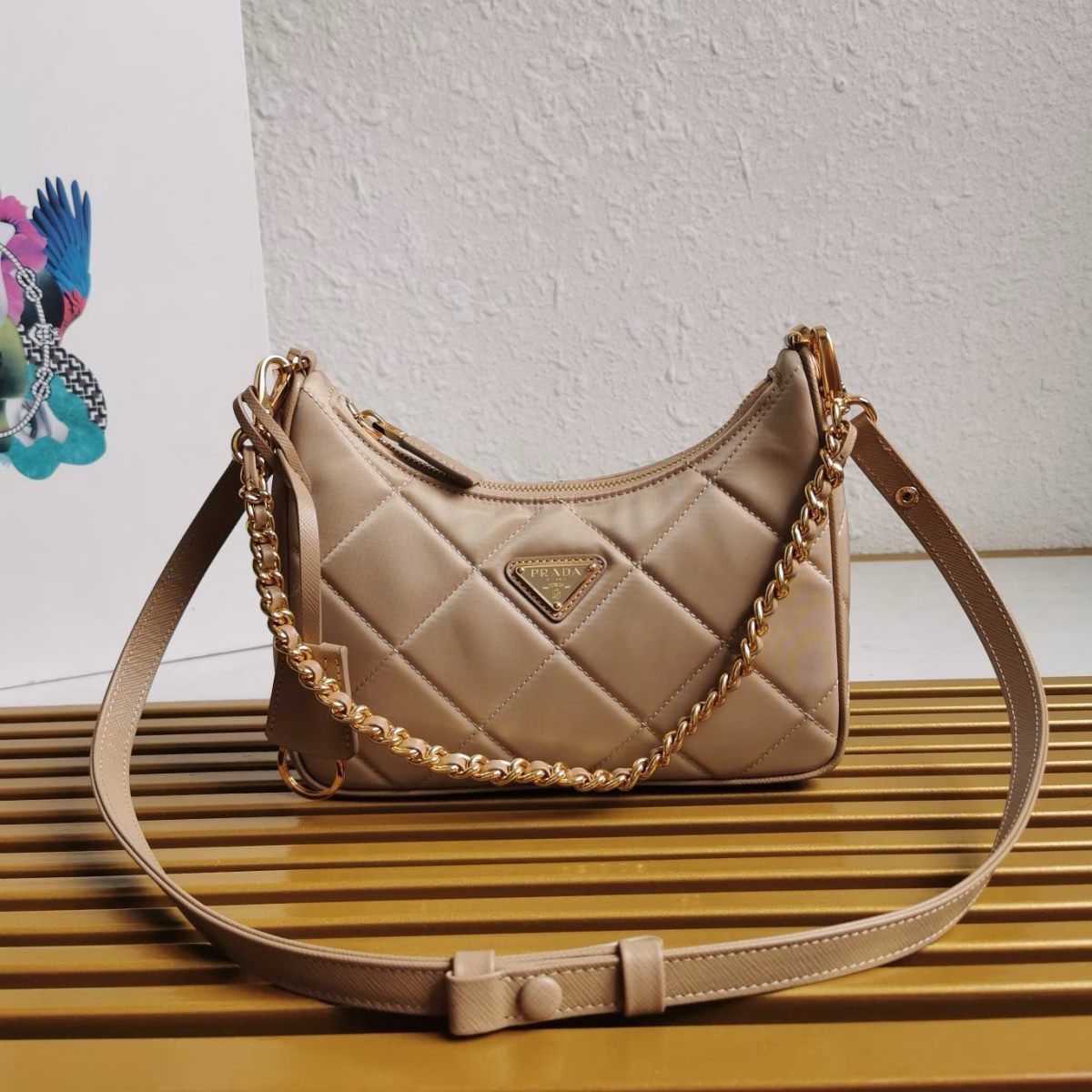Prada Re-Edition 1995 Chaine Mini Bag in Beige Re-Nylon - Image 9