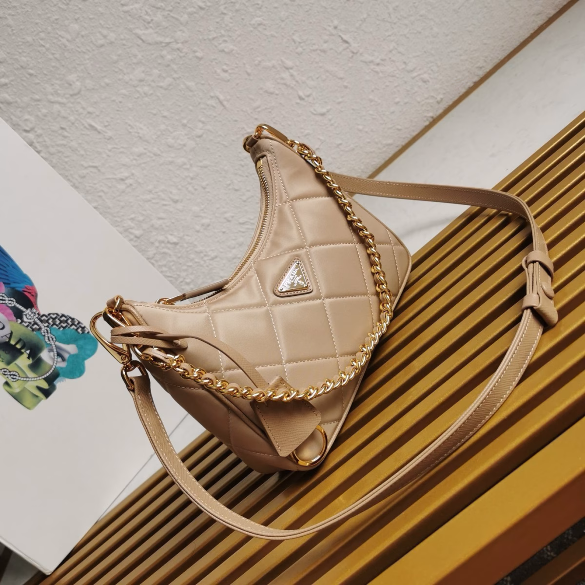 Prada Re-Edition 1995 Chaine Mini Bag in Beige Re-Nylon - Image 6