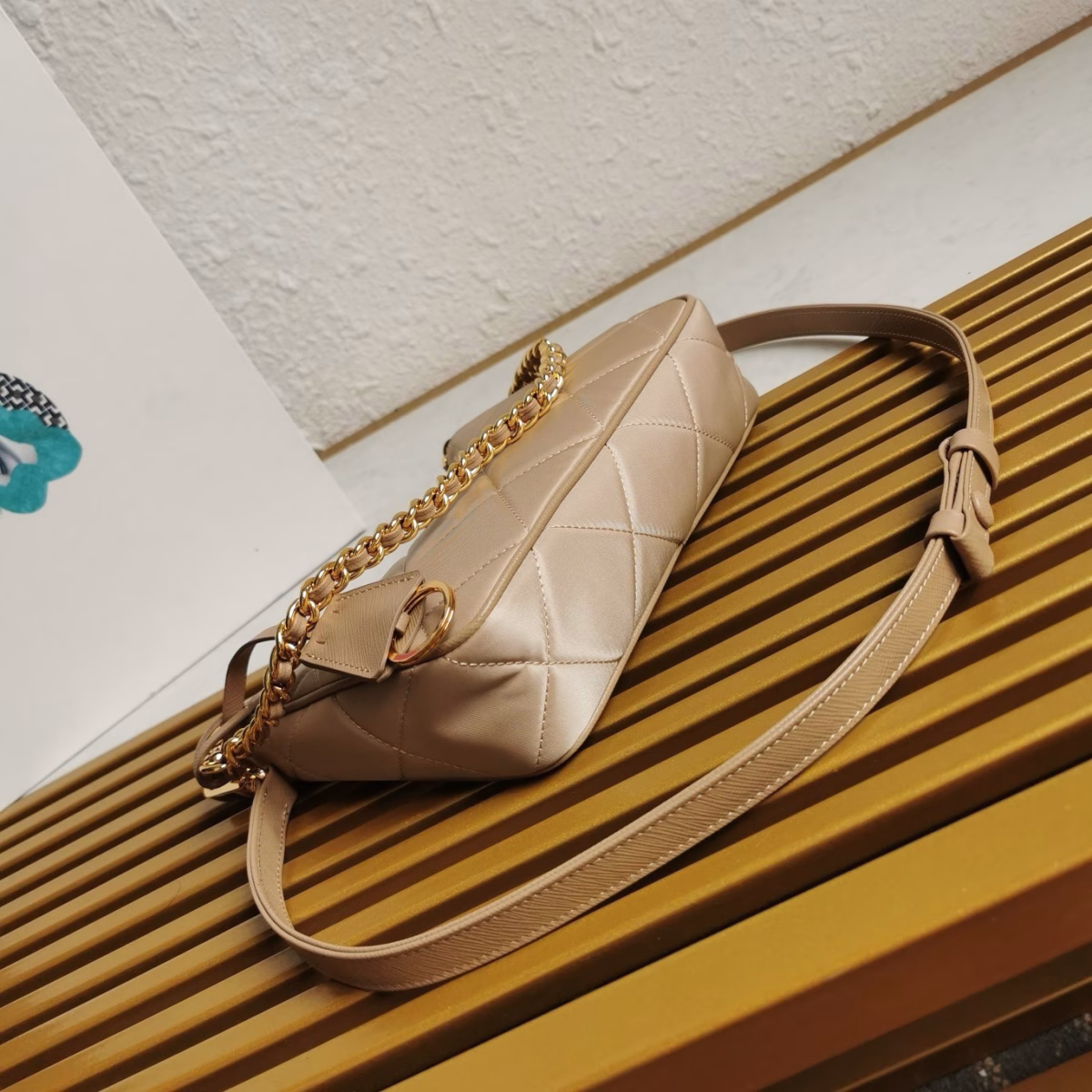Prada Re-Edition 1995 Chaine Mini Bag in Beige Re-Nylon - Image 5