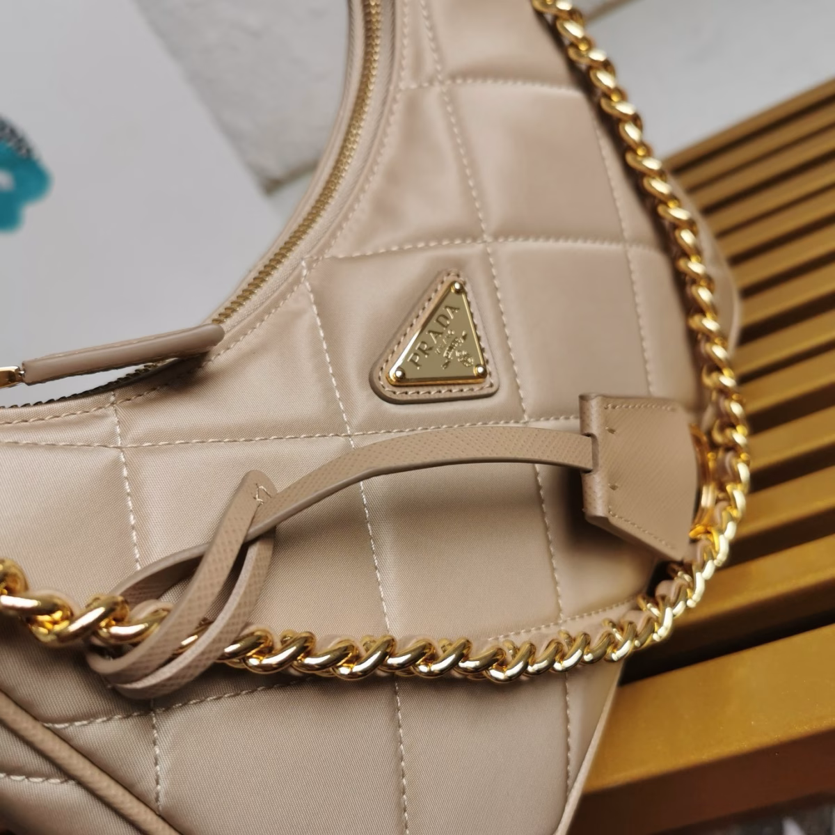 Prada Re-Edition 1995 Chaine Mini Bag in Beige Re-Nylon - Image 3