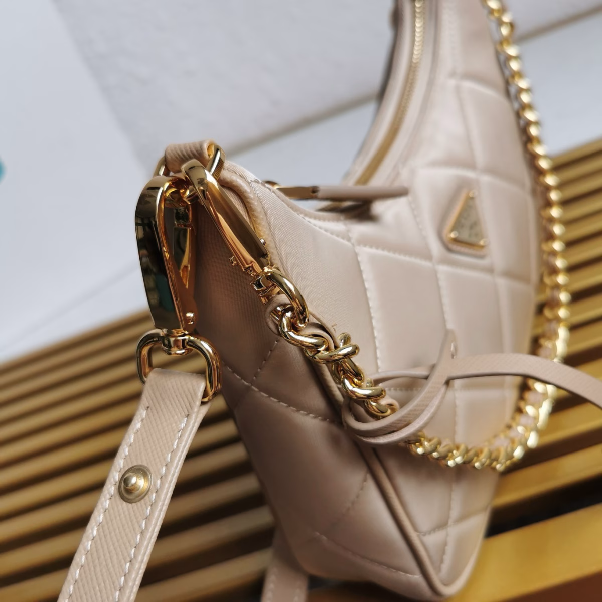 Prada Re-Edition 1995 Chaine Mini Bag in Beige Re-Nylon - Image 7