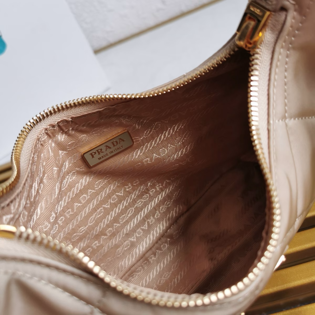 Prada Re-Edition 1995 Chaine Mini Bag in Beige Re-Nylon - Image 4
