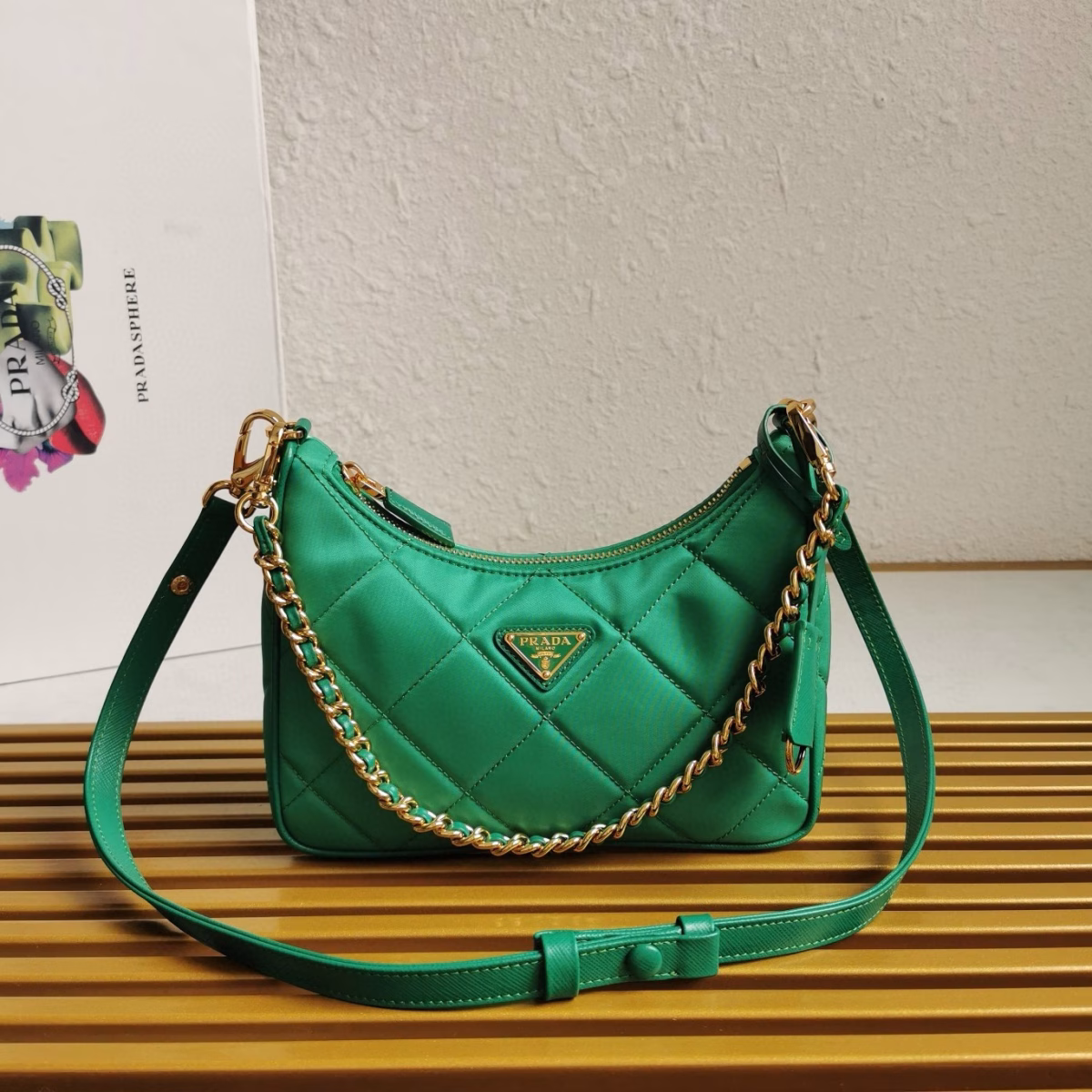Prada Re-Edition 1995 Chaine Mini Bag in Green Re-Nylon - Image 2