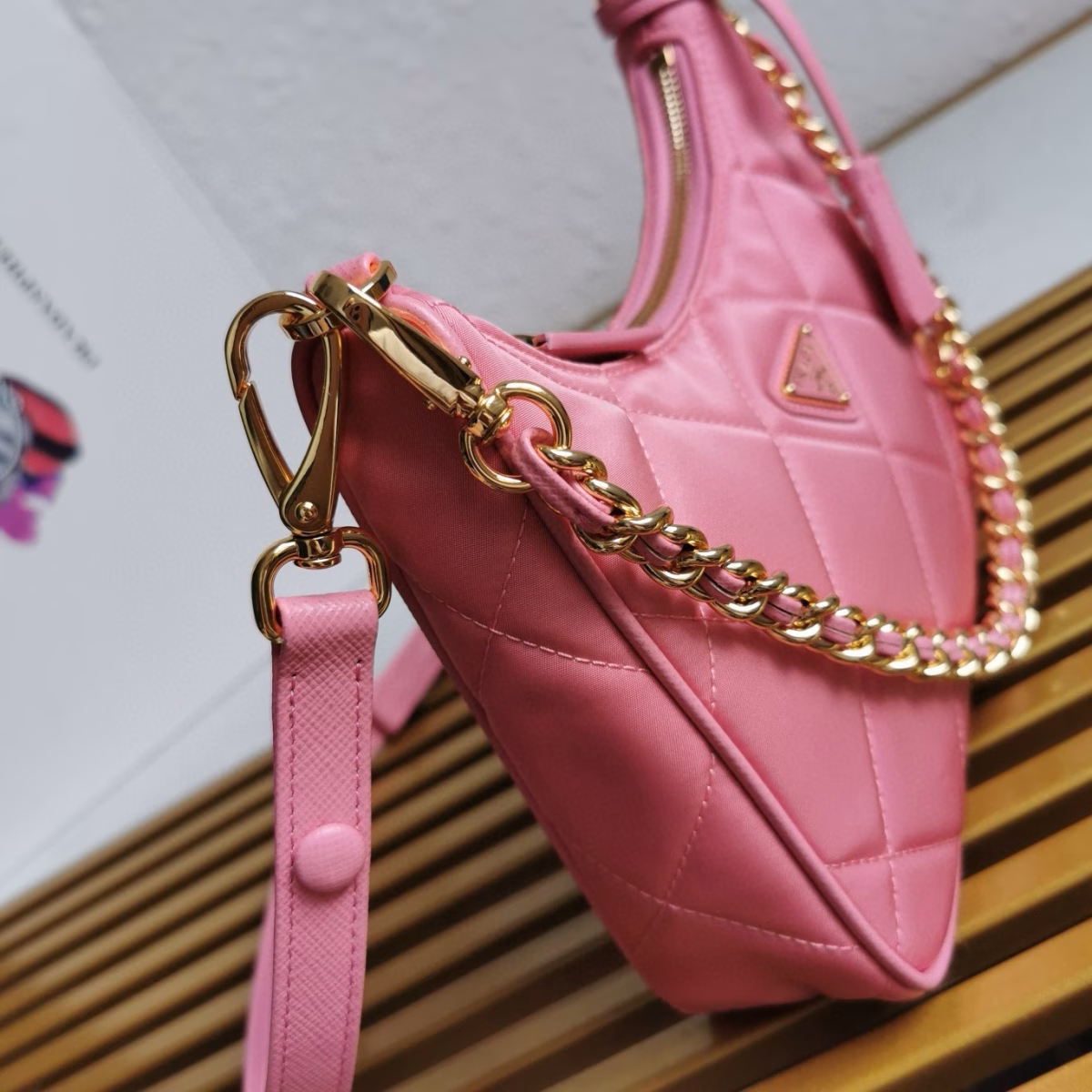 Prada Re-Edition 1995 Chaine Mini Bag in Pink Re-Nylon - Image 7