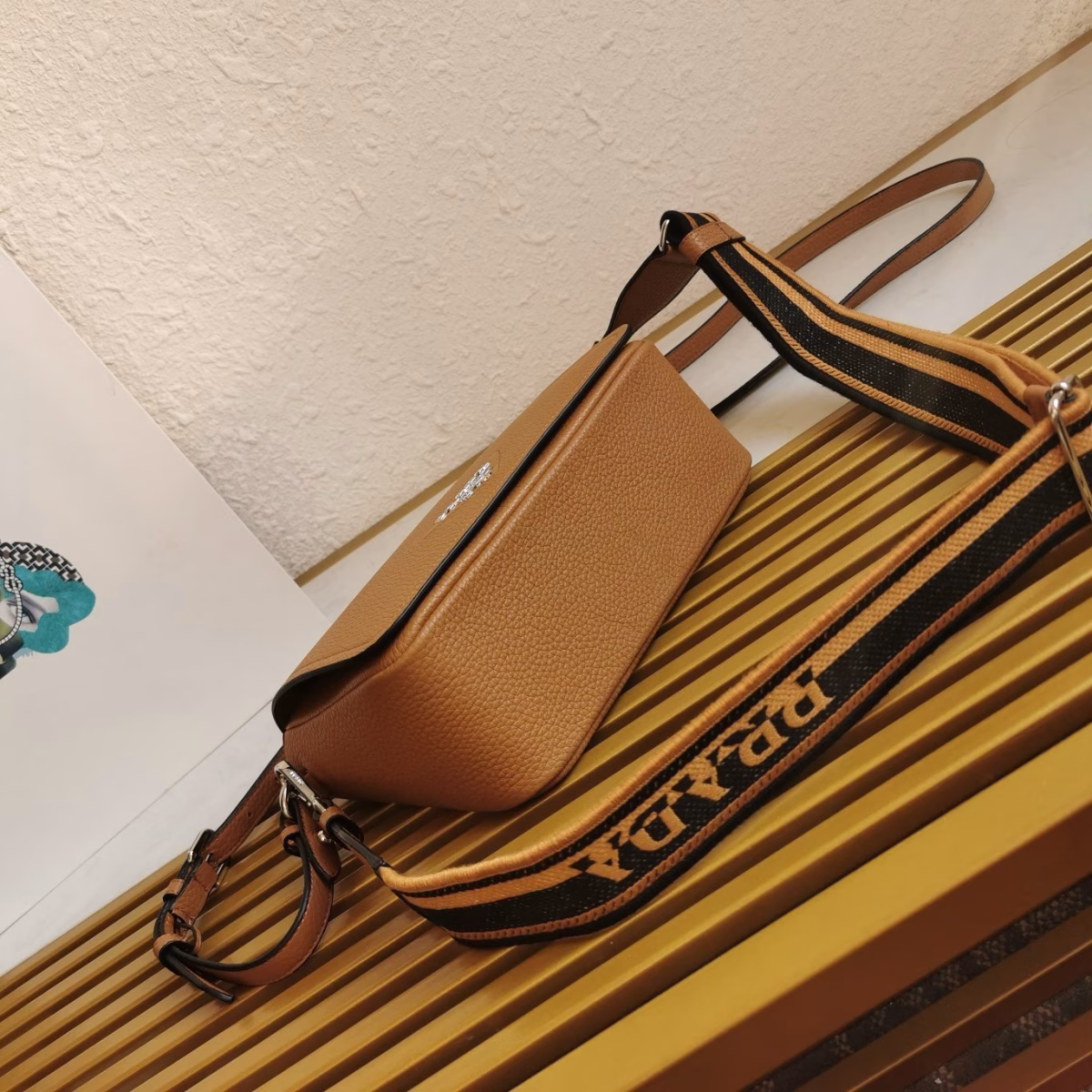 Prada Flap Shoulder Bag in Brown Grained Leather - Image 6