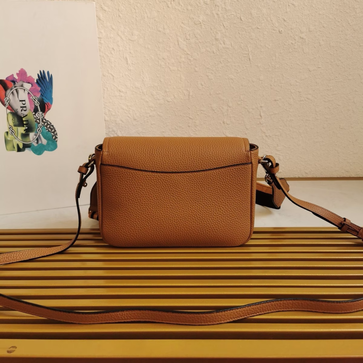 Prada Flap Shoulder Bag in Brown Grained Leather - Image 9