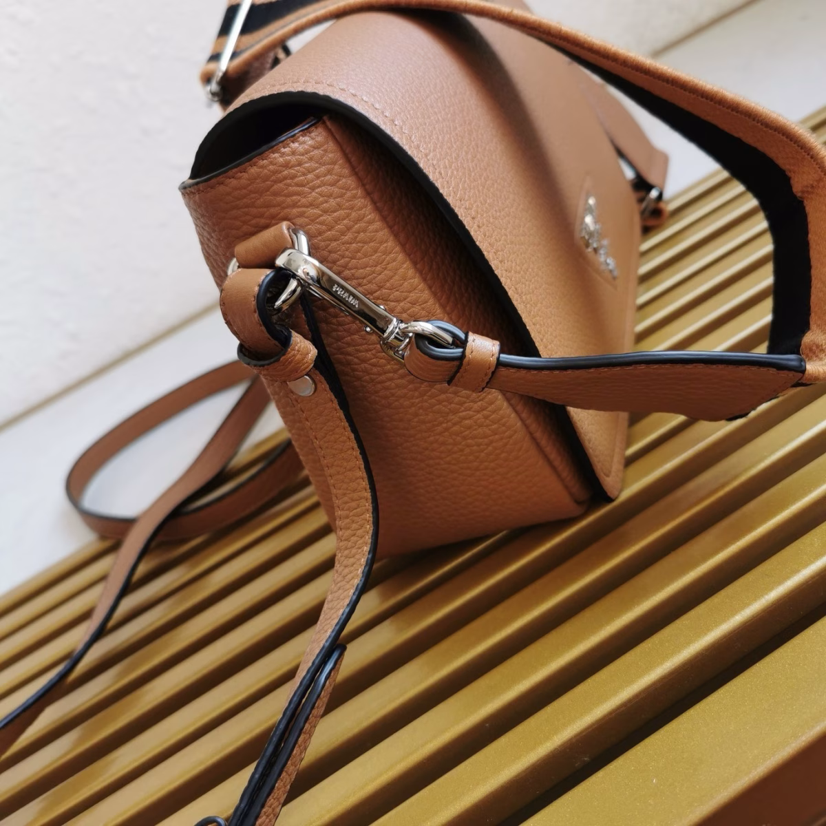 Prada Flap Shoulder Bag in Brown Grained Leather - Image 2