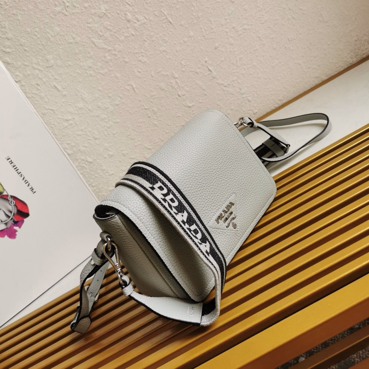 Prada Flap Shoulder Bag in Cornflower Grained Leather - Image 5