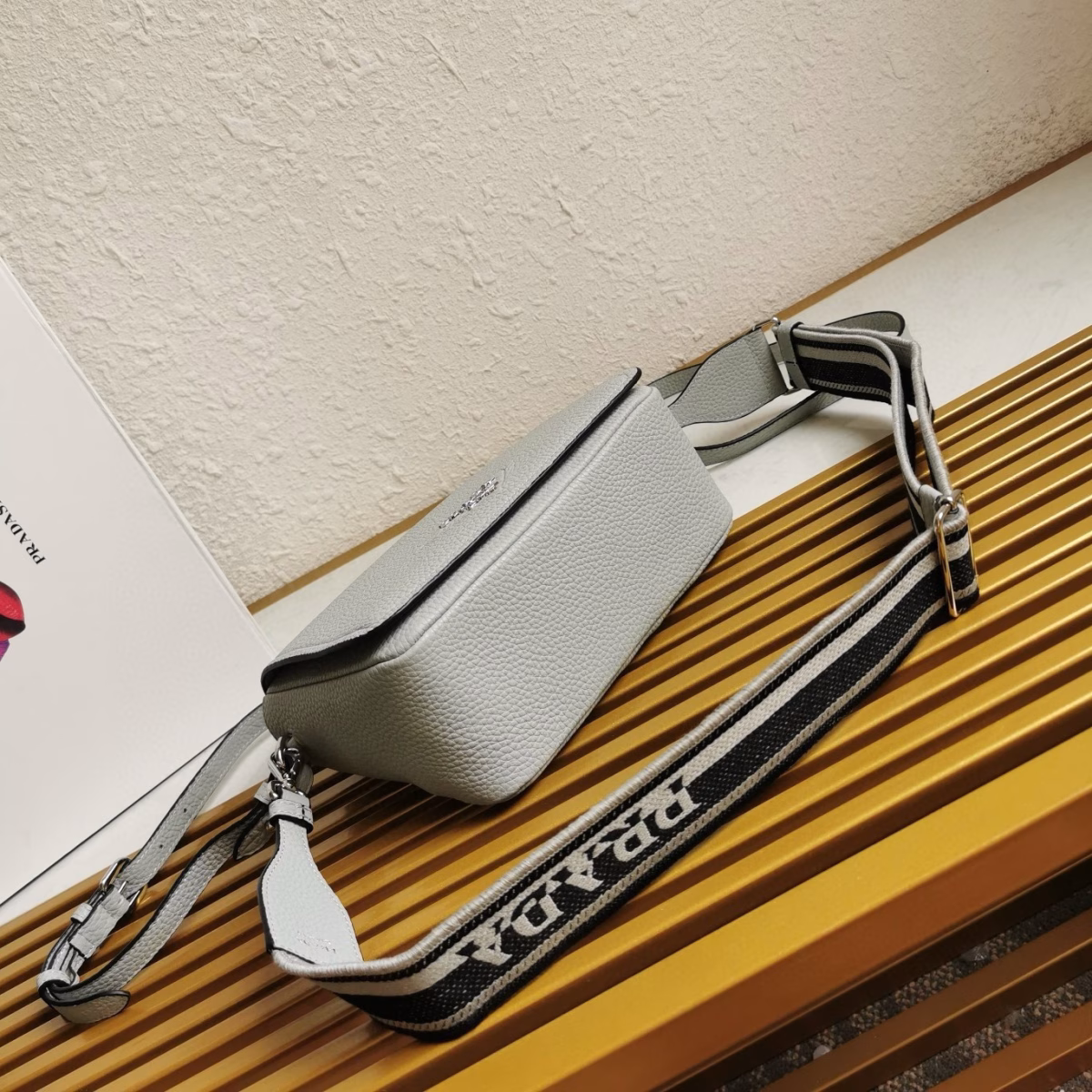 Prada Flap Shoulder Bag in Cornflower Grained Leather - Image 3