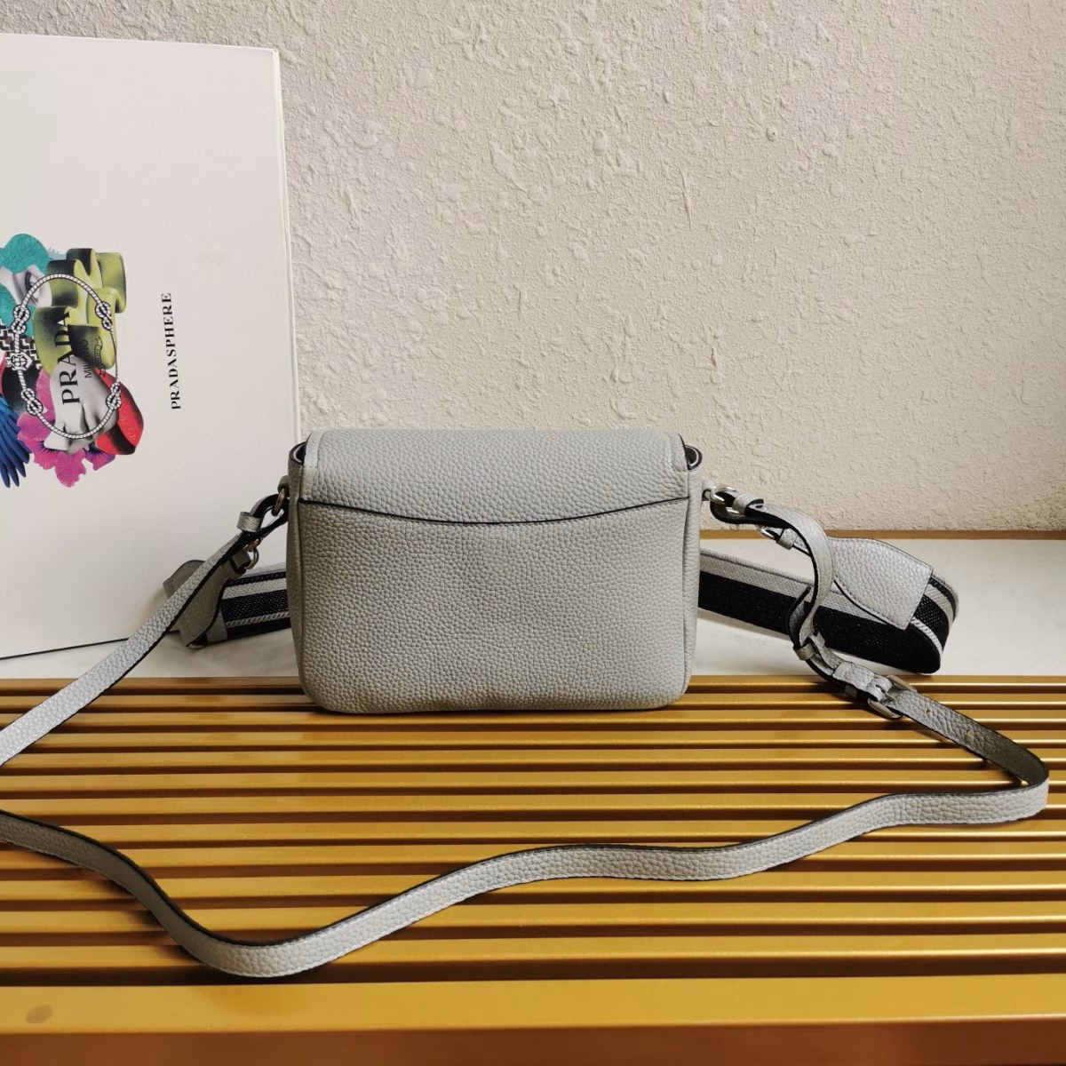 Prada Flap Shoulder Bag in Cornflower Grained Leather - Image 8
