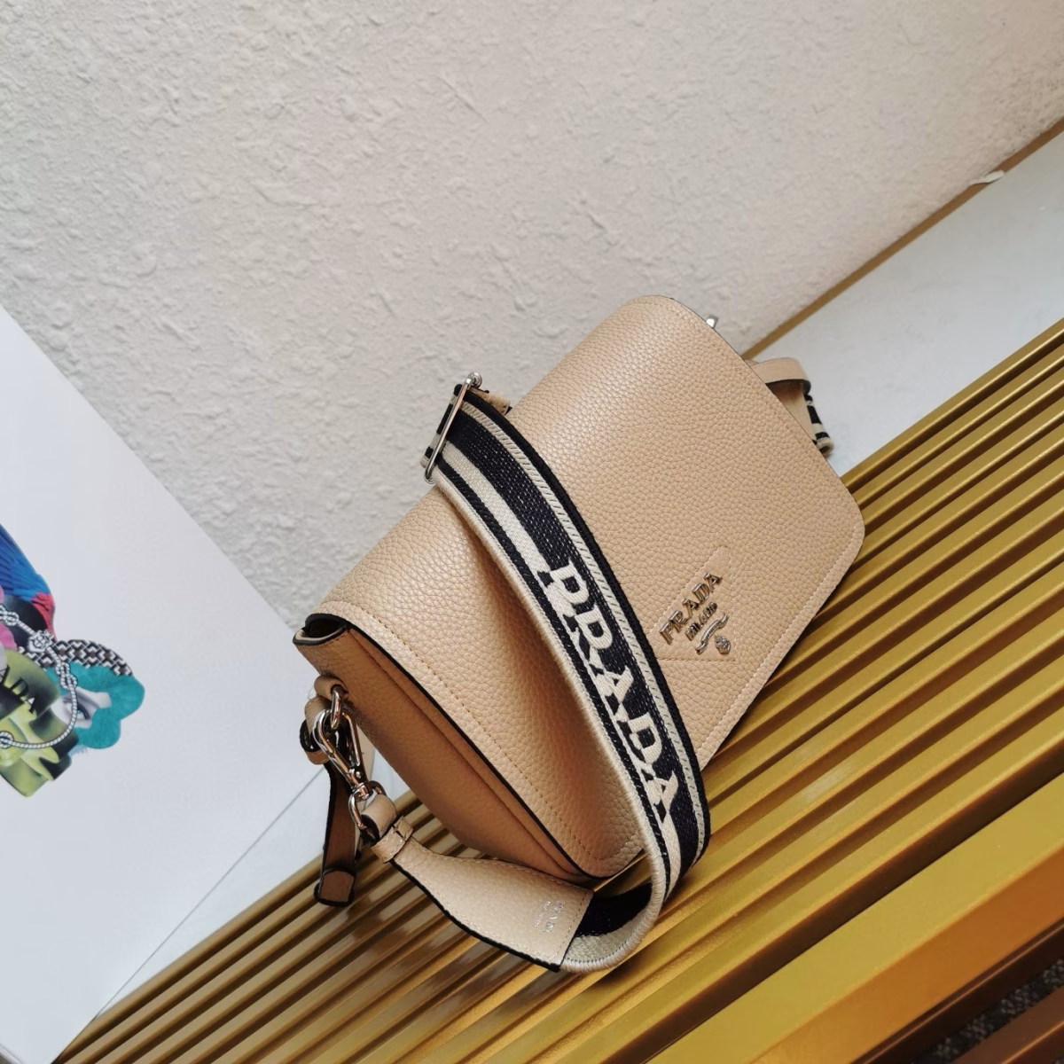 Prada Flap Shoulder Bag in Sand Grained Leather - Image 5