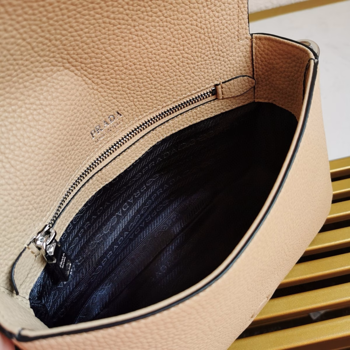 Prada Flap Shoulder Bag in Sand Grained Leather - Image 9