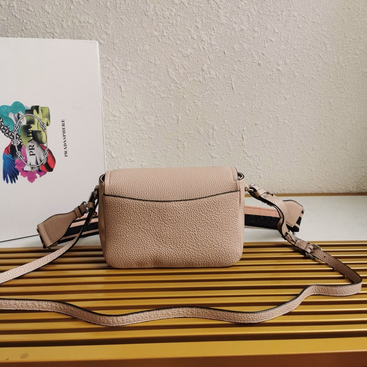 Prada Flap Shoulder Bag in Light Pink Grained Leather - Image 7