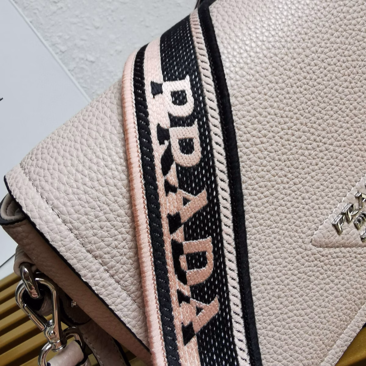 Prada Flap Shoulder Bag in Light Pink Grained Leather - Image 4