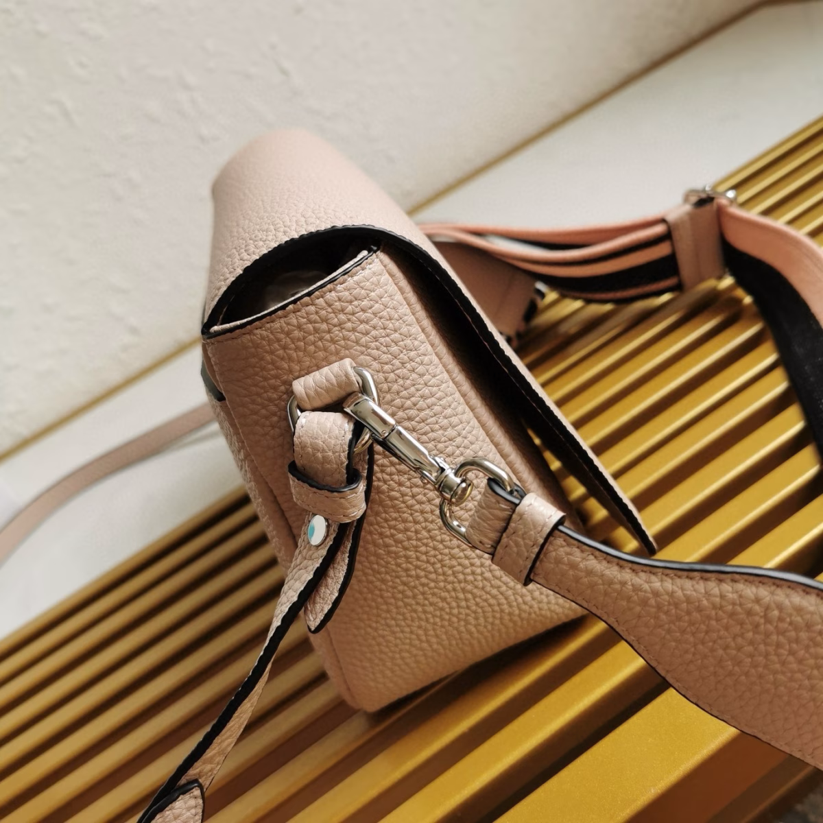 Prada Flap Shoulder Bag in Light Pink Grained Leather - Image 9