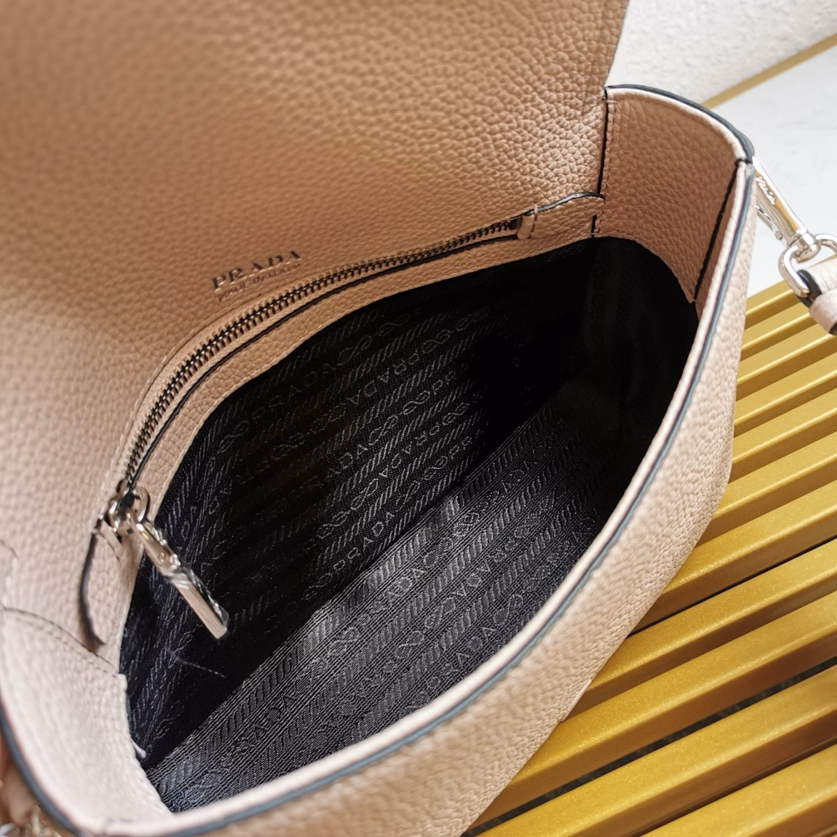 Prada Flap Shoulder Bag in Light Pink Grained Leather - Image 3