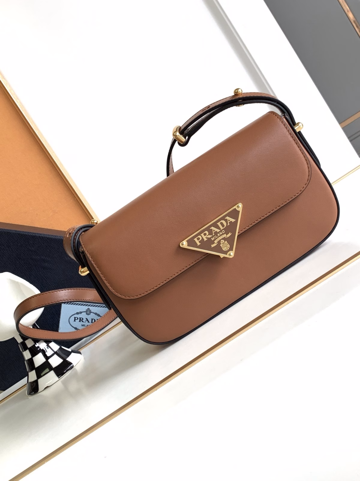 Prada Shoulder Bag in Cognac Smooth Calfskin - Image 3