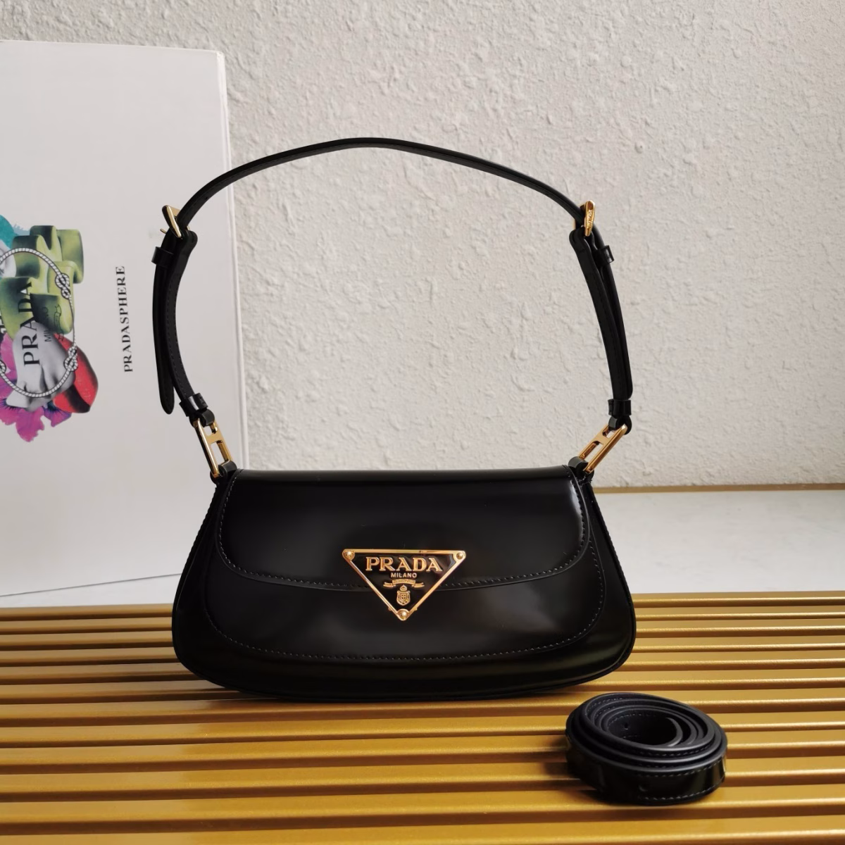 Prada Shoulder Bag in Black Brushed Calfskin - Image 7