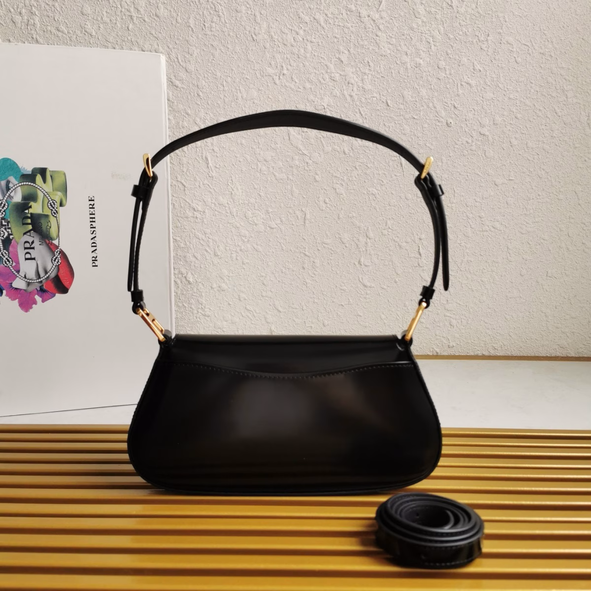 Prada Shoulder Bag in Black Brushed Calfskin - Image 10