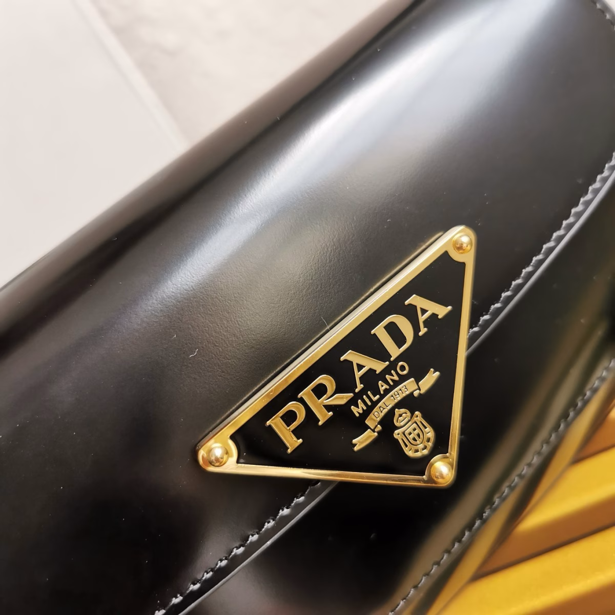 Prada Shoulder Bag in Black Brushed Calfskin - Image 8