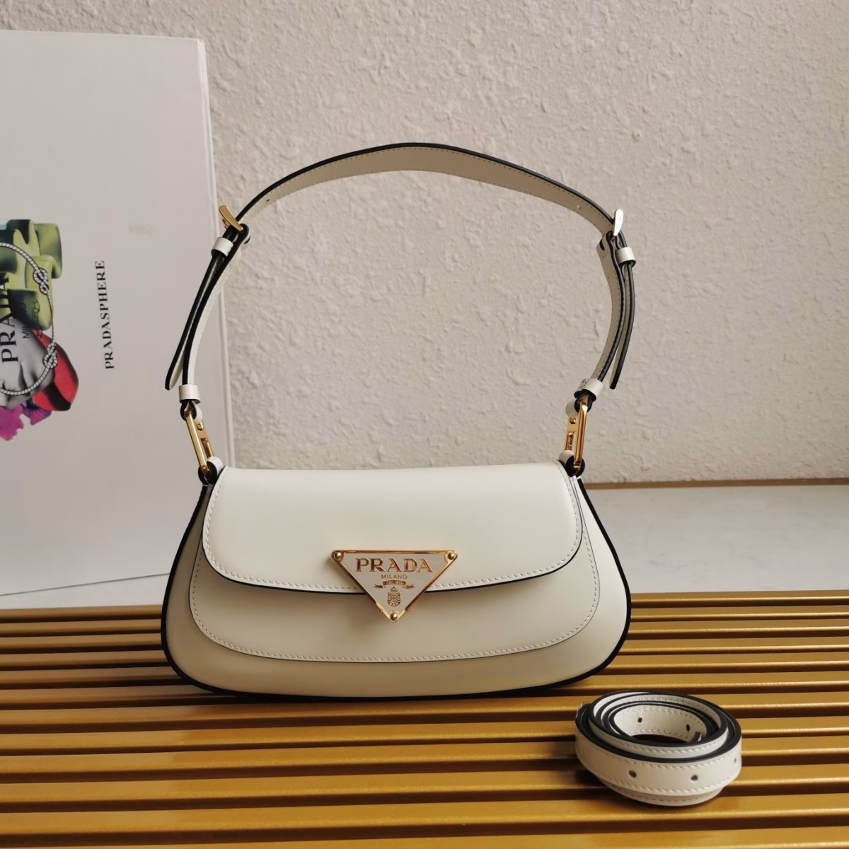Prada Shoulder Bag in White Brushed Calfskin - Image 7
