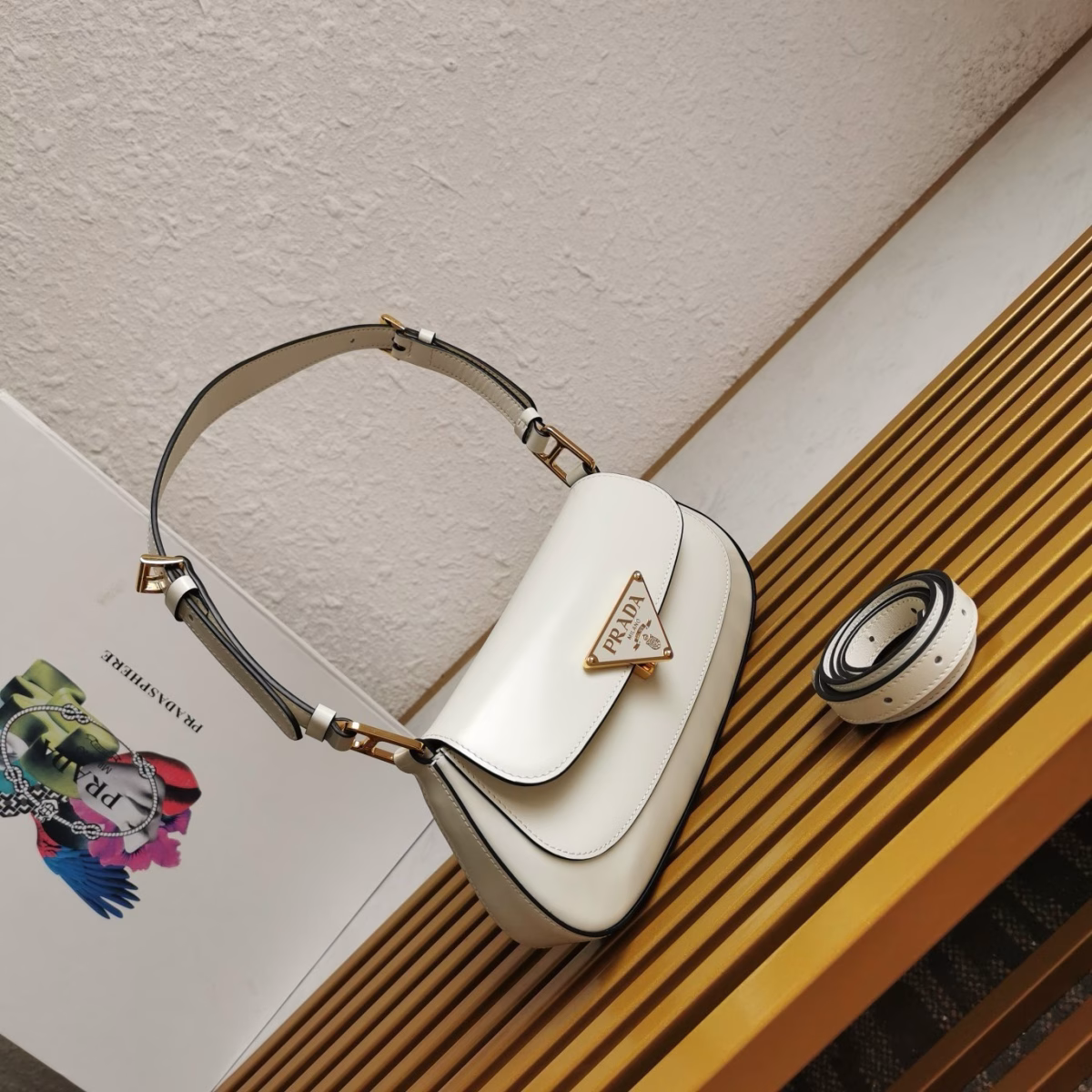 Prada Shoulder Bag in White Brushed Calfskin - Image 4