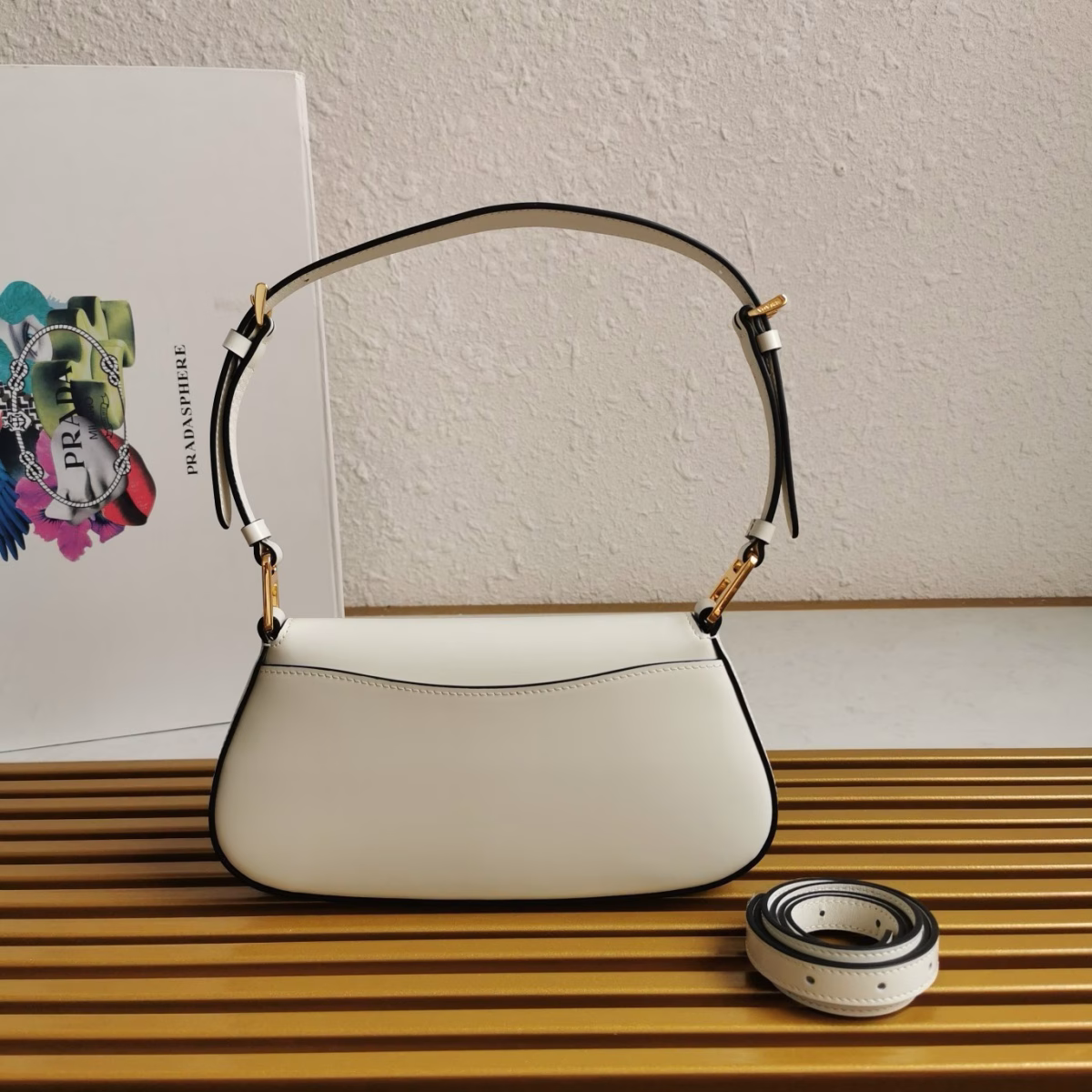 Prada Shoulder Bag in White Brushed Calfskin - Image 8