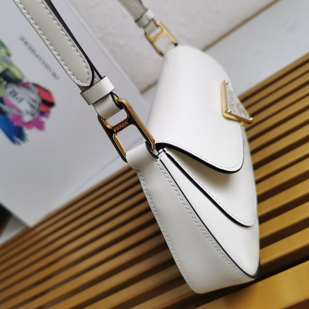 Prada Shoulder Bag in White Brushed Calfskin - Image 5