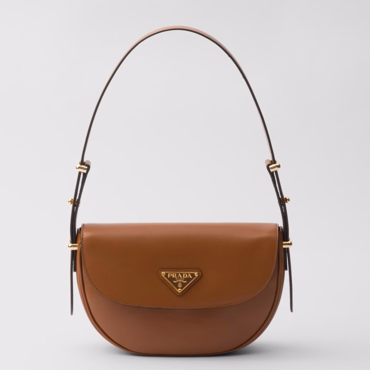 Prada Arque Shoulder Bag with Flap in Brown Leather - Image 1