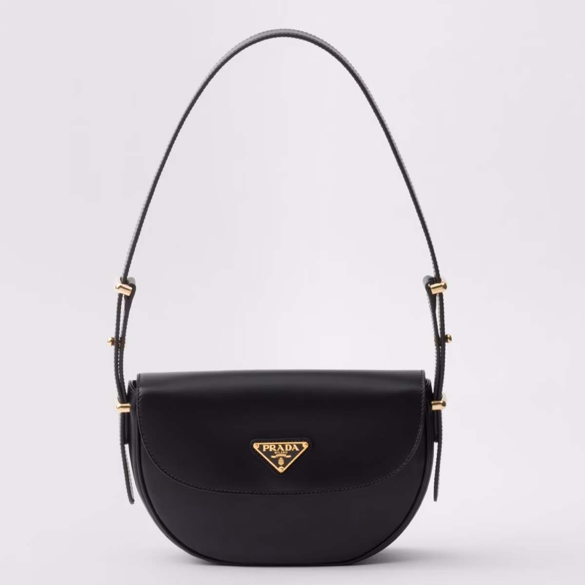 Prada Arque Shoulder Bag with Flap in Black Leather - Image 1