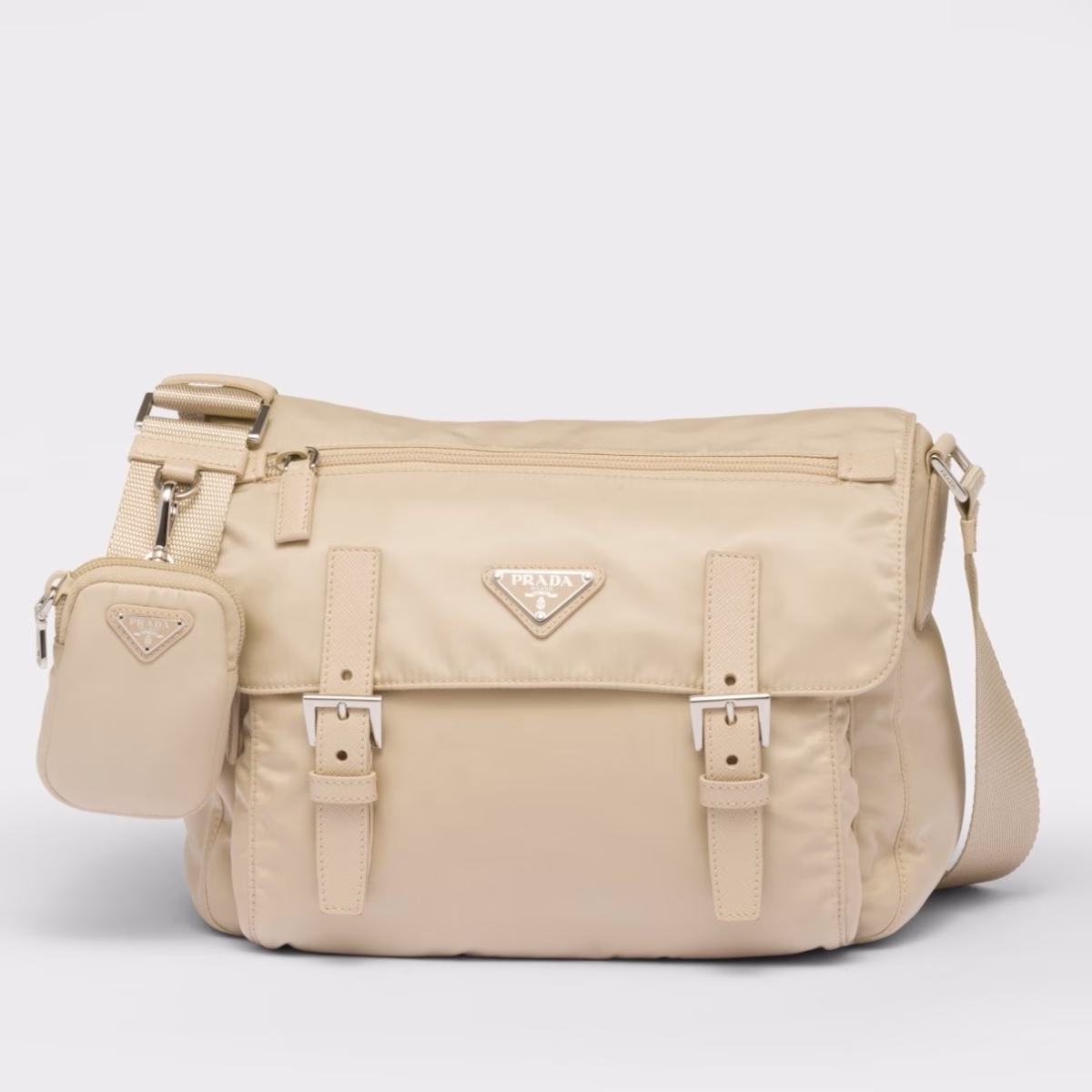 Prada Shoulder Bag with Flap in Beige Re-Nylon - Image 1