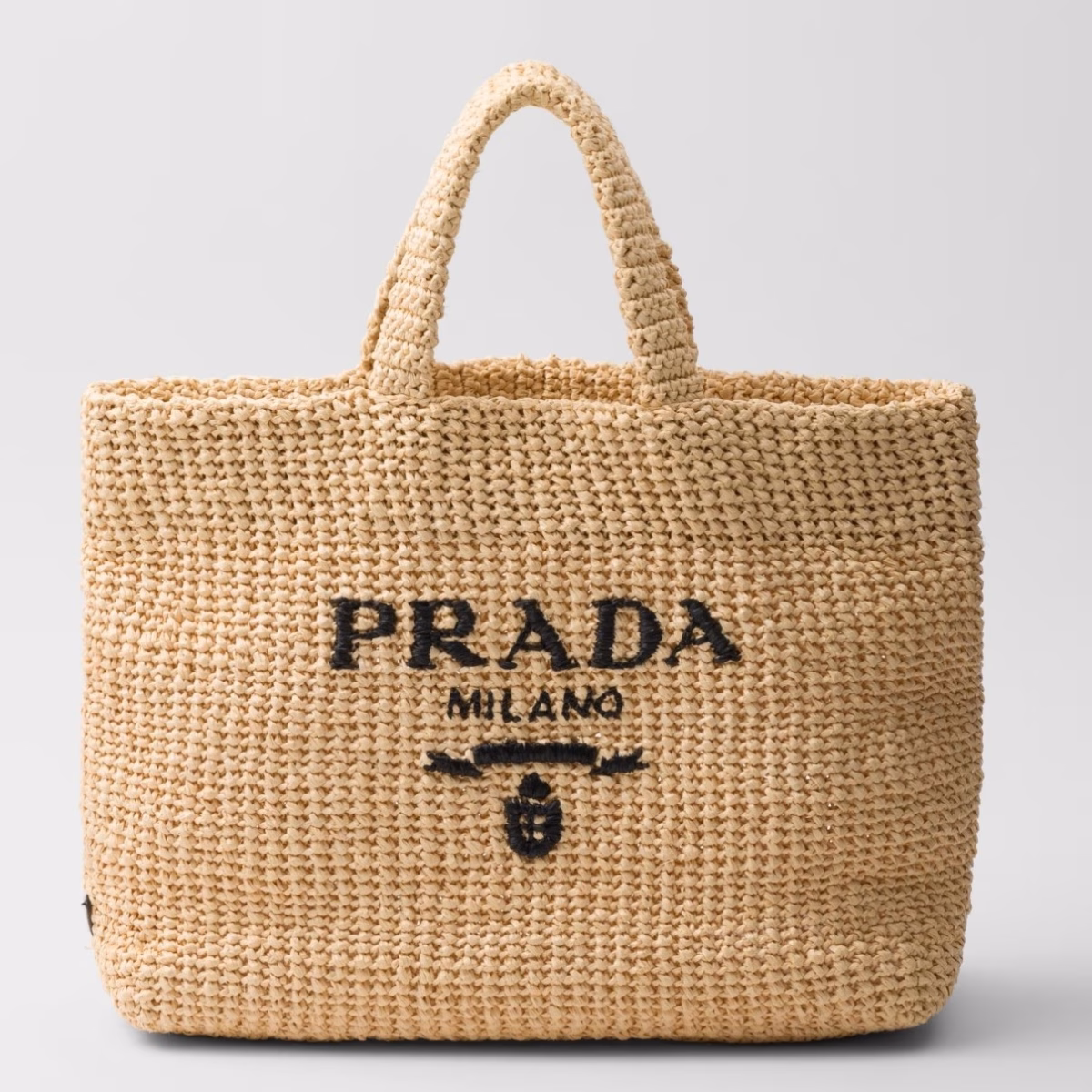 Prada Large Crochet Tote Bag in Beige Raffia-effect Yarn - Image 1