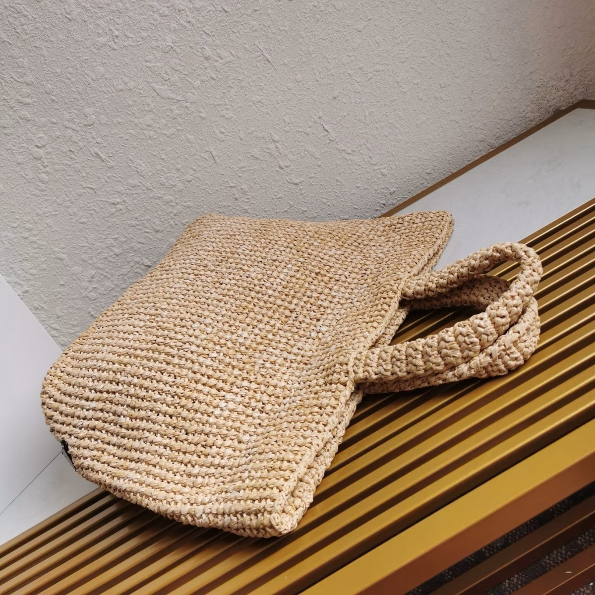 Prada Large Crochet Tote Bag in Beige Raffia-effect Yarn - Image 5