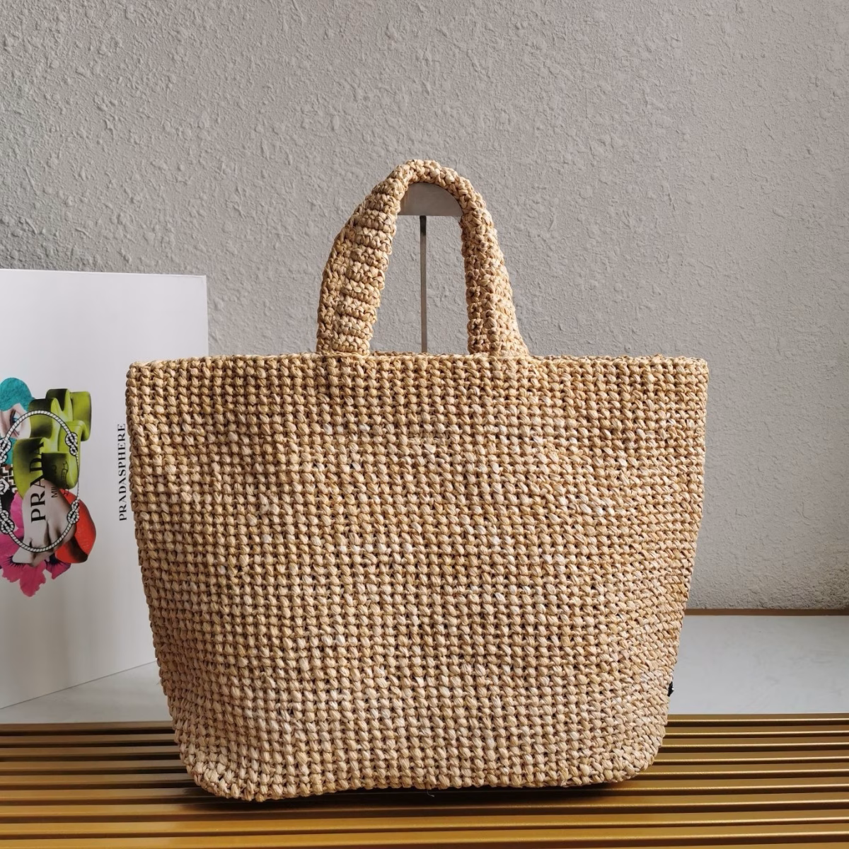 Prada Large Crochet Tote Bag in Beige Raffia-effect Yarn - Image 2