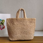 Prada Large Crochet Tote Bag in Beige Raffia-effect Yarn - Image 2