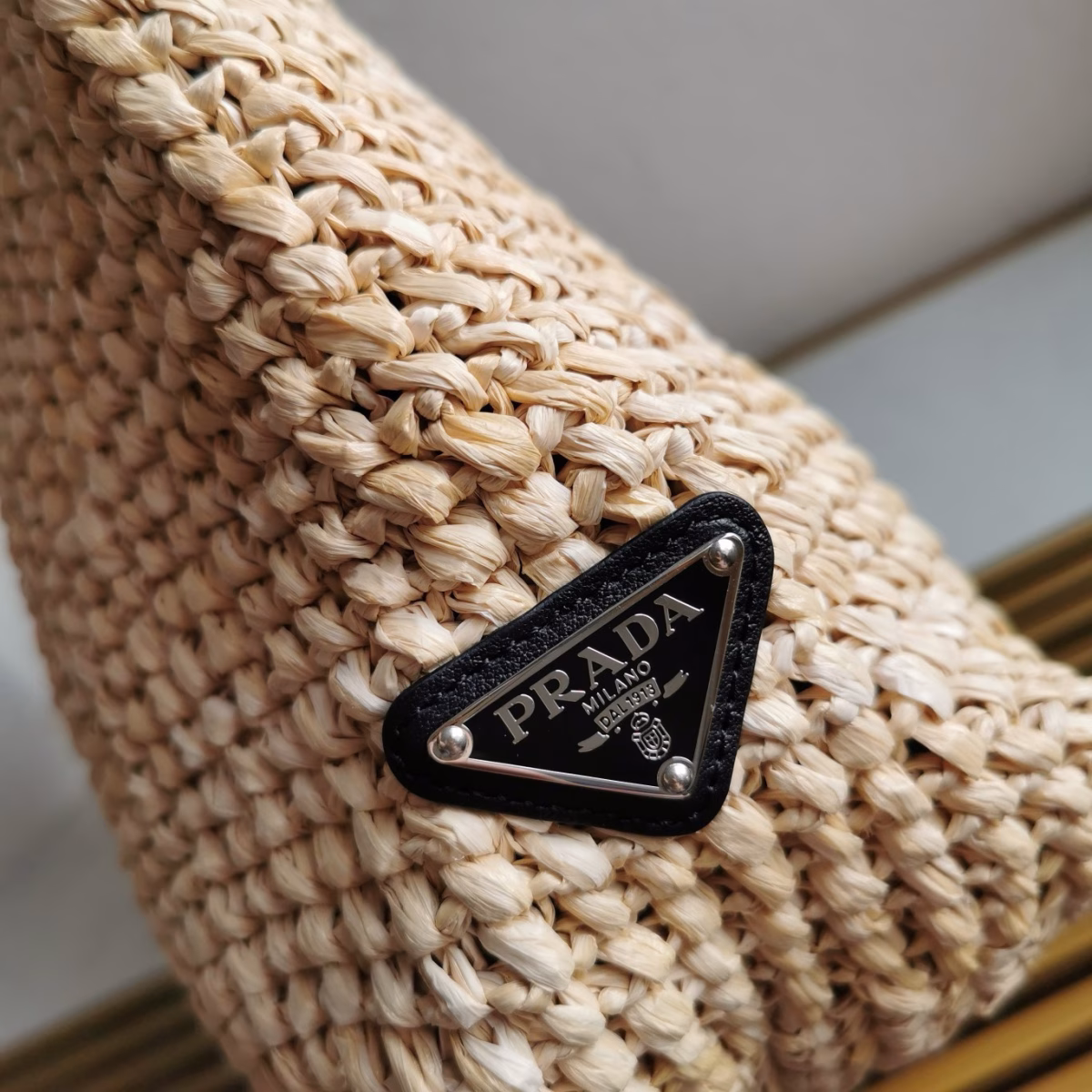 Prada Large Crochet Tote Bag in Beige Raffia-effect Yarn - Image 6