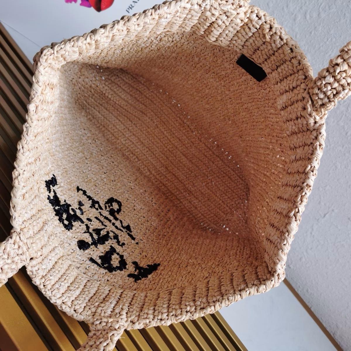 Prada Large Crochet Tote Bag in Beige Raffia-effect Yarn - Image 7