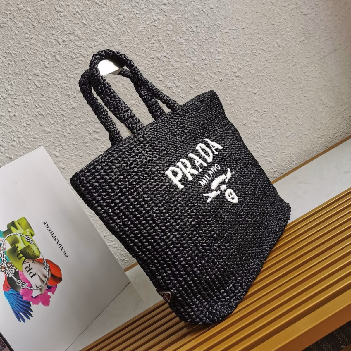 Prada Large Crochet Tote Bag in Black Raffia-effect Yarn - Image 7
