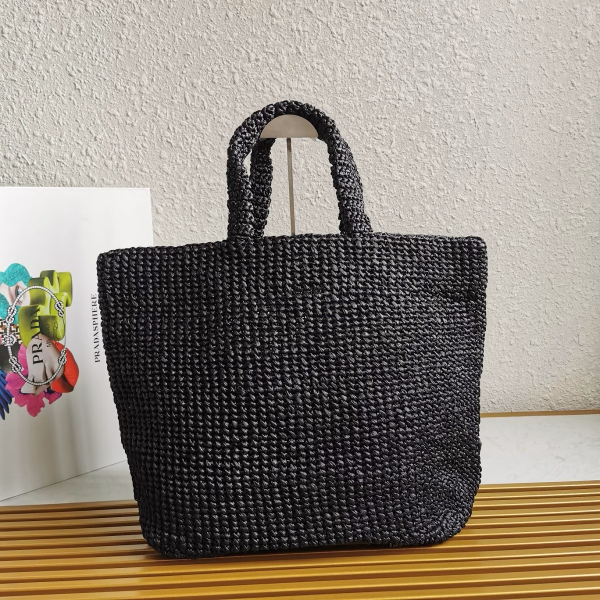 Prada Large Crochet Tote Bag in Black Raffia-effect Yarn - Image 10