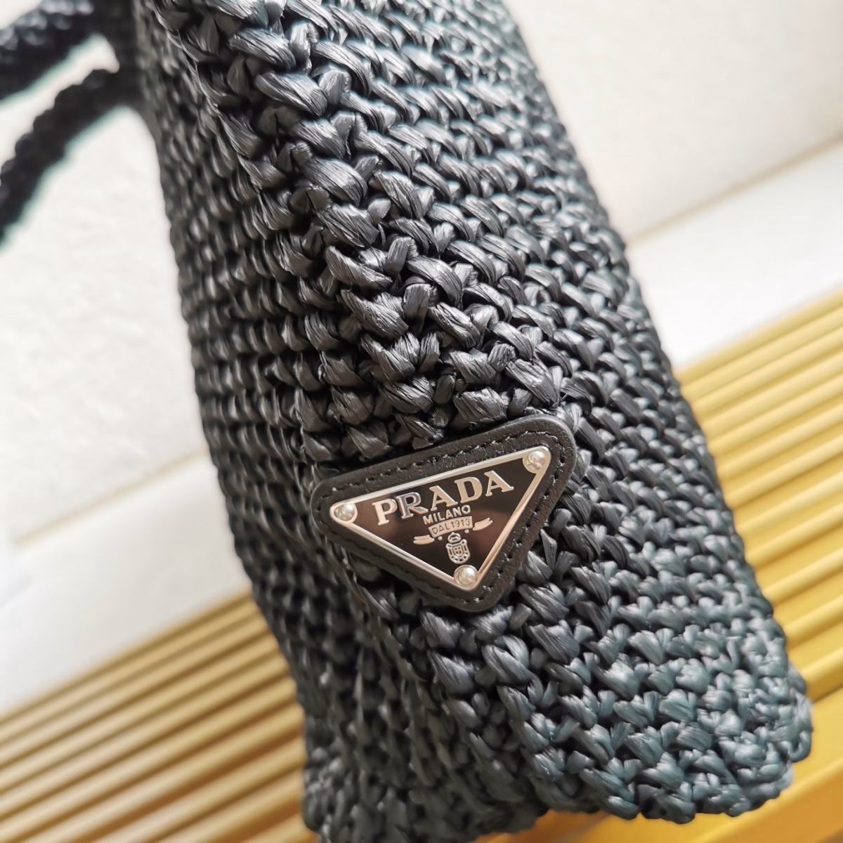 Prada Large Crochet Tote Bag in Black Raffia-effect Yarn - Image 3