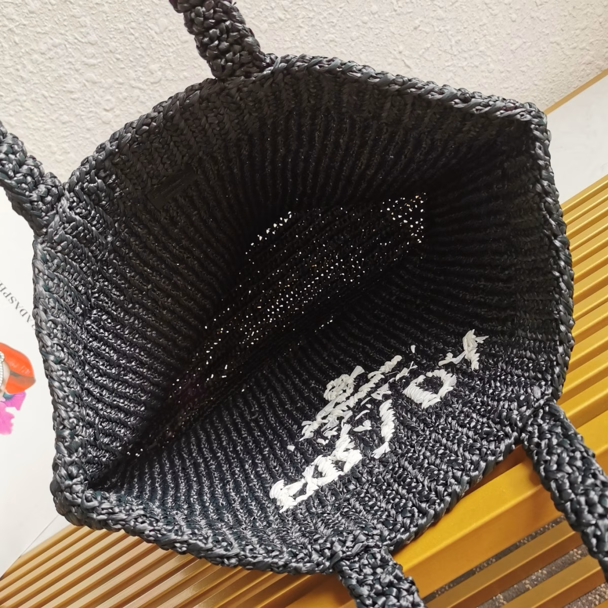 Prada Large Crochet Tote Bag in Black Raffia-effect Yarn - Image 4