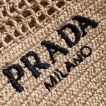 Prada Small Tote Bag In Beige Woven Raffia - Image 7