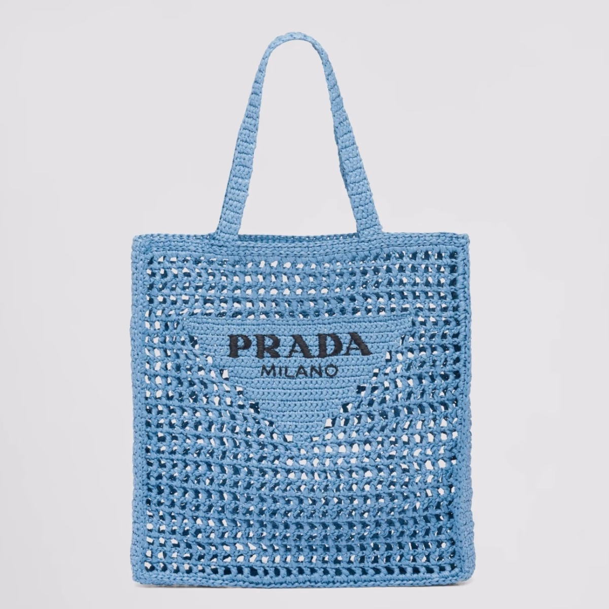 Prada Small Tote Bag In Blue Woven Raffia - Image 1