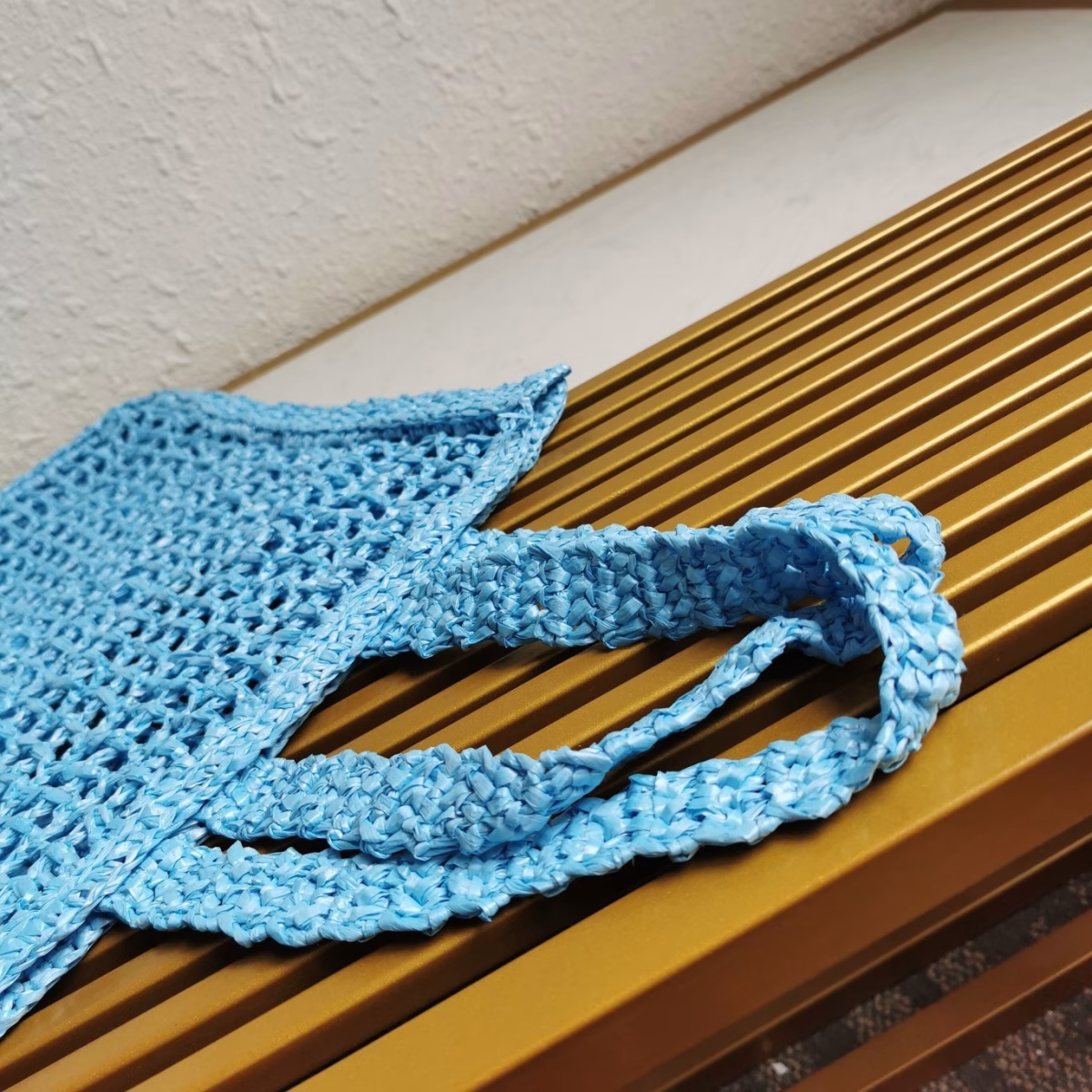 Prada Small Tote Bag In Blue Woven Raffia - Image 7