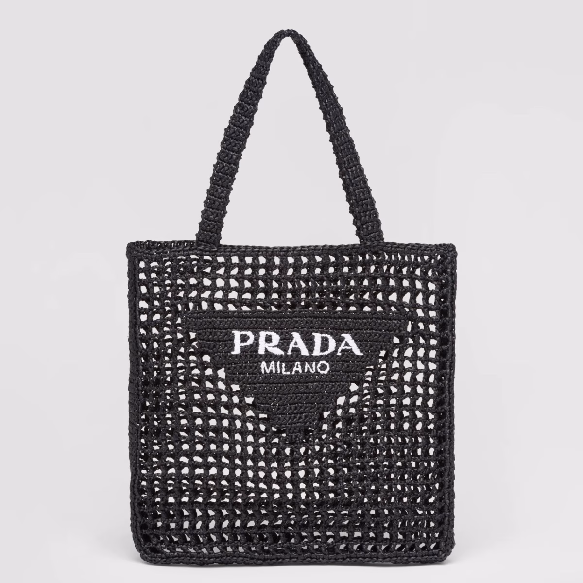 Prada Small Tote Bag In Black Woven Raffia - Image 1